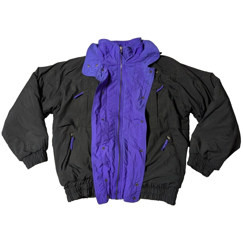 VTG GREEN MOUNTAIN Men Medium Black Purple Nylon Full‎ Zip Lined Ski Jacket